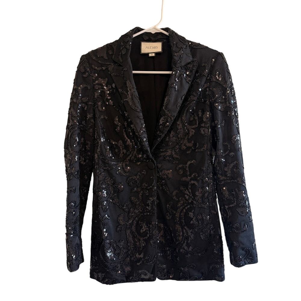 Alexis Firdas Black Sequin Embroidered Blazer Jacket Small - Picture 2 of 9